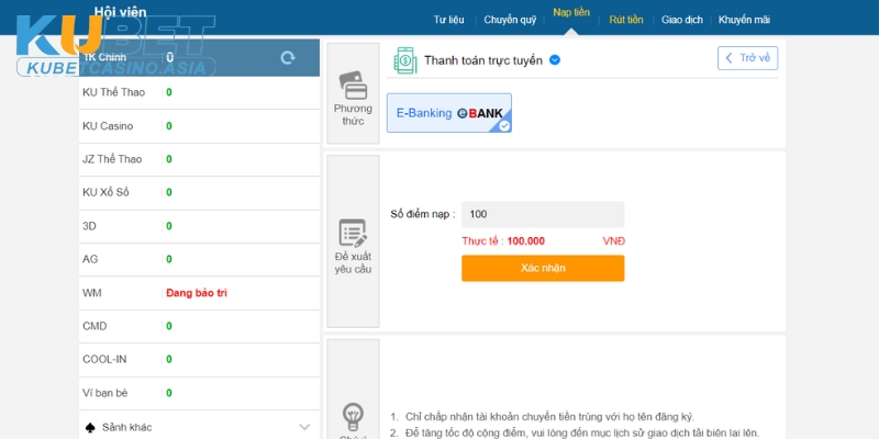 Nhập một mức tiền muốn nạp vào tài khoản Nhập một mức tiền muốn nạp vào tài khoản
