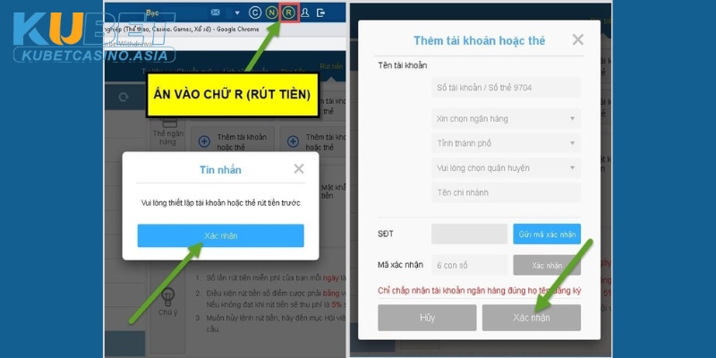 Nhập thông tin tài khoản chính chủ vào mẫu rút tiền Nhập thông tin tài khoản chính chủ vào mẫu rút tiền